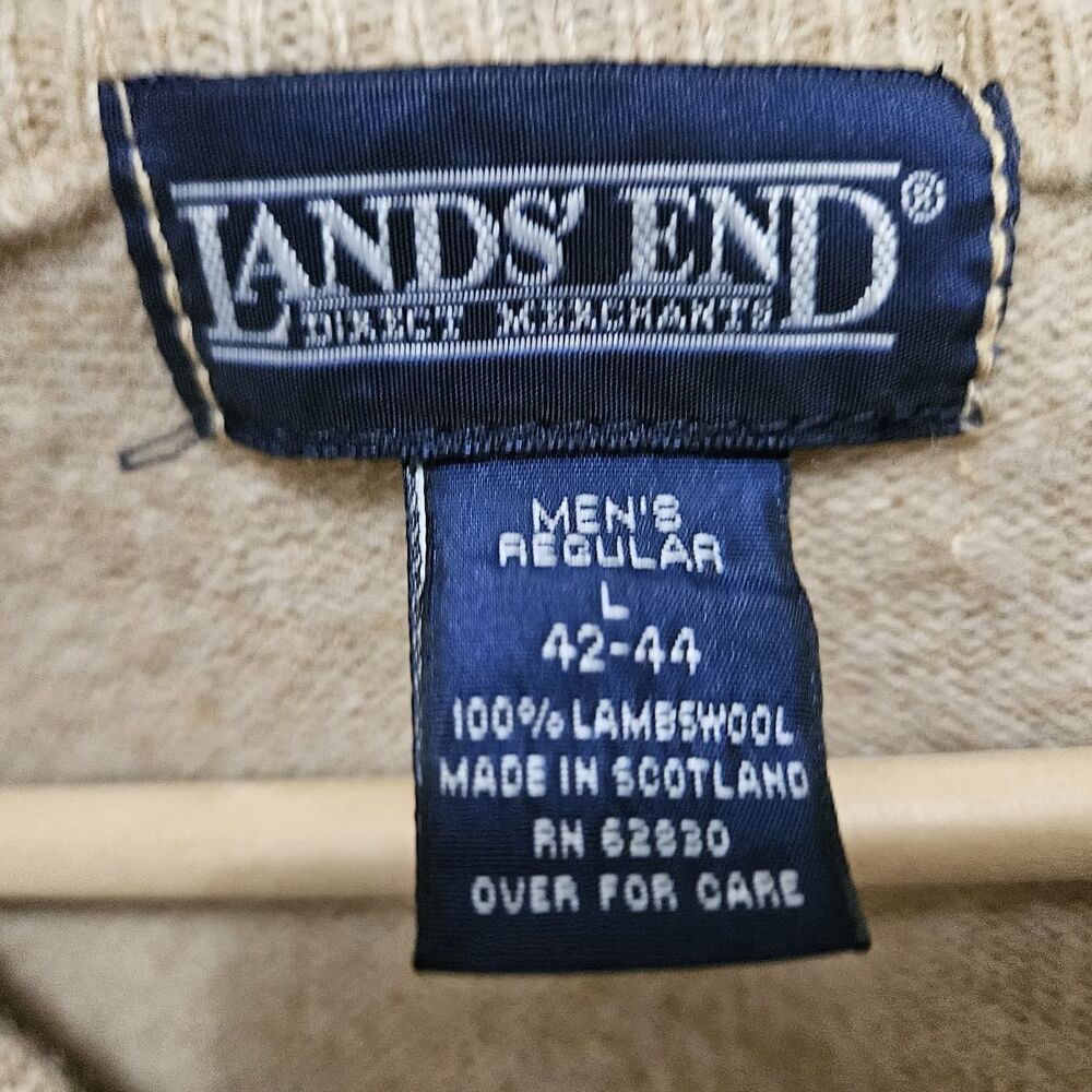 LANDS' END Men's Sweater Tan V-Neck Lambswool Long Sleeve Size L - Picture 3 of 6
